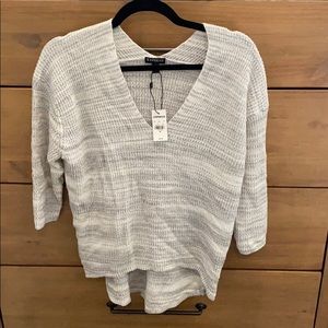Express grey and white V neck top